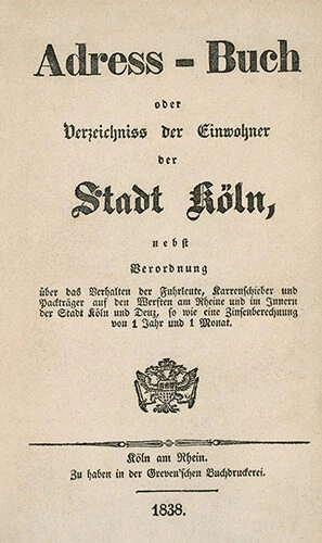 Adressbuch der Stadt Köln von 1838