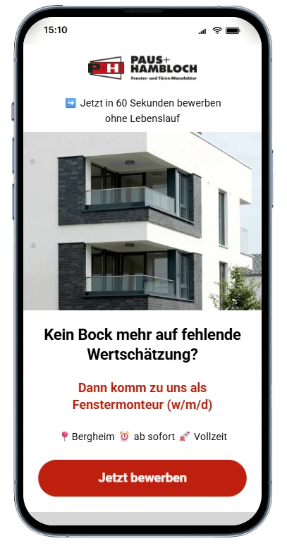 Darstellung einer Berwerber Boost Anzeige auf einem Smartphone