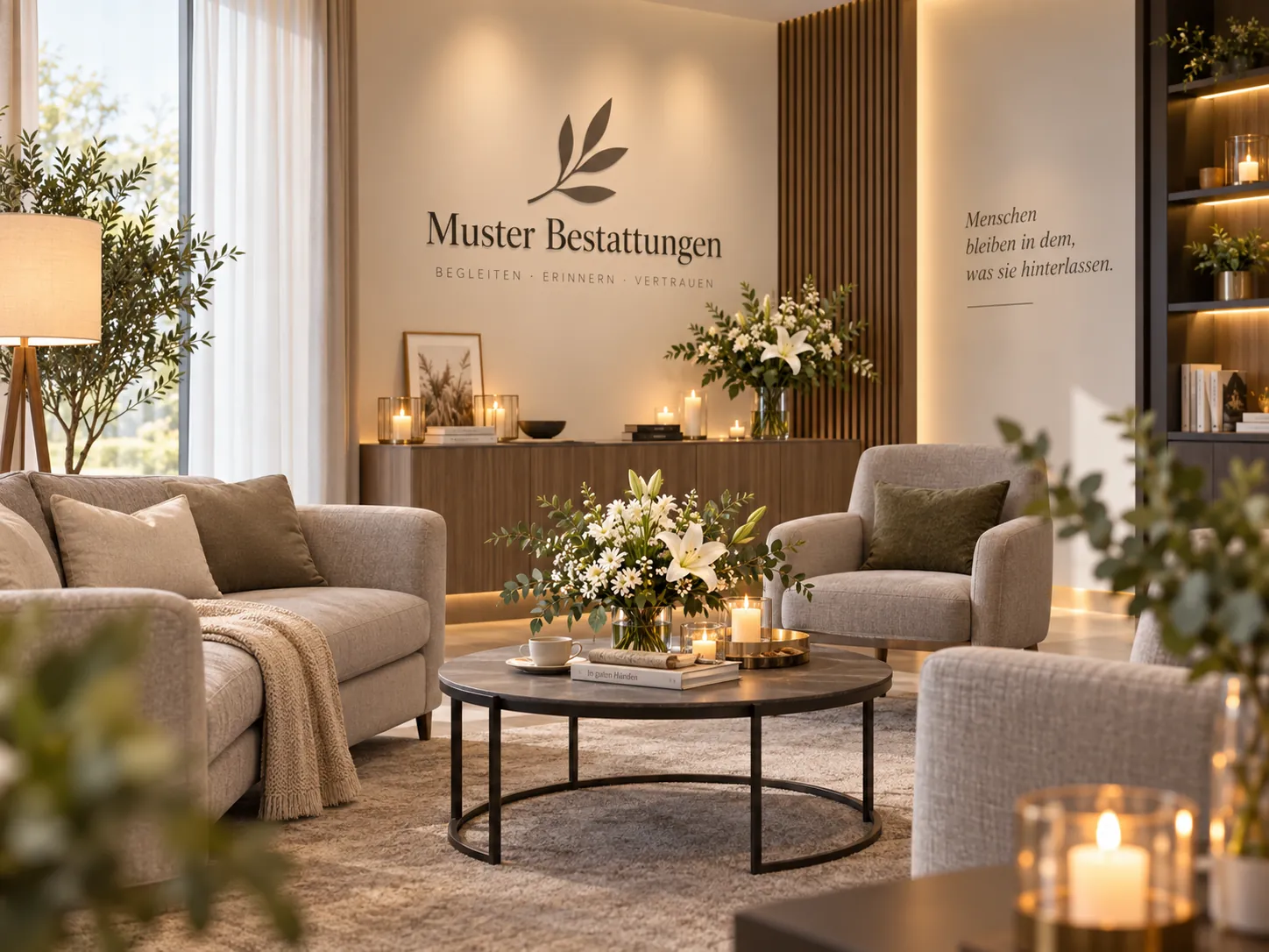 Ruhiger Lounge- und Aufenthaltsbereich mit Sesseln und Kerzen
