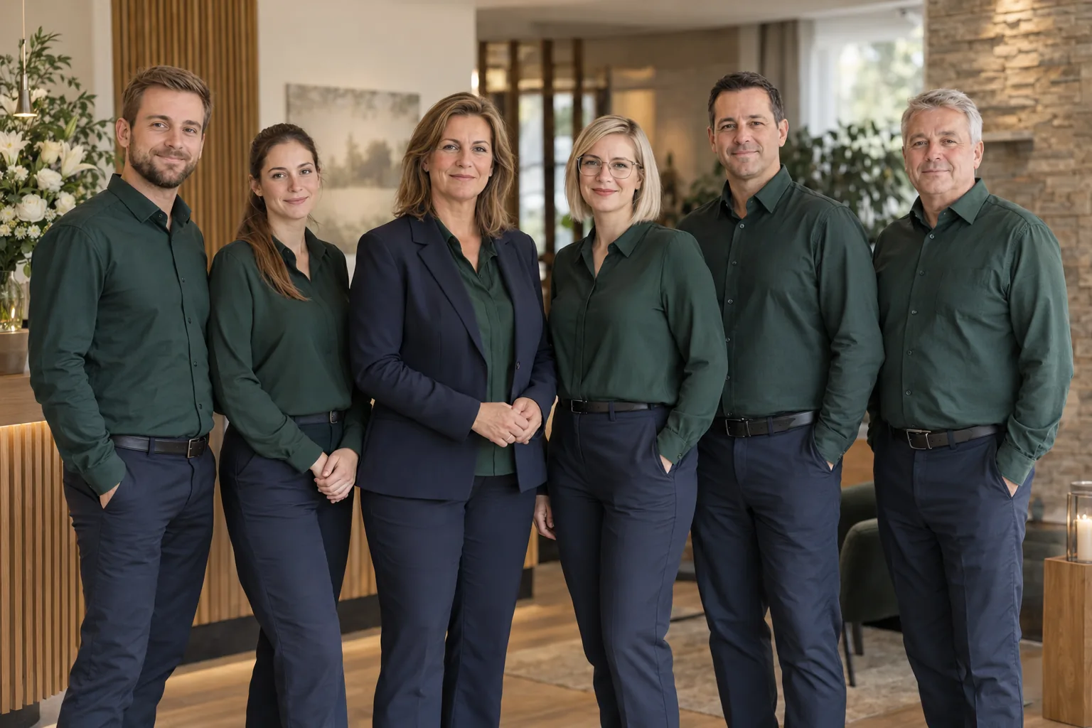 Das sechsköpfige Team von Bestattung Mustermann GmbH