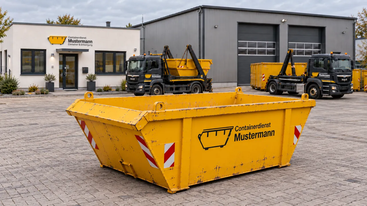 Mittlere gelbe Absetzmulde auf dem Betriebshof.