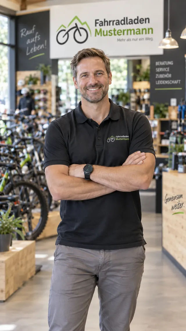 Max Mustermann, Inhaber, im Fahrradladen