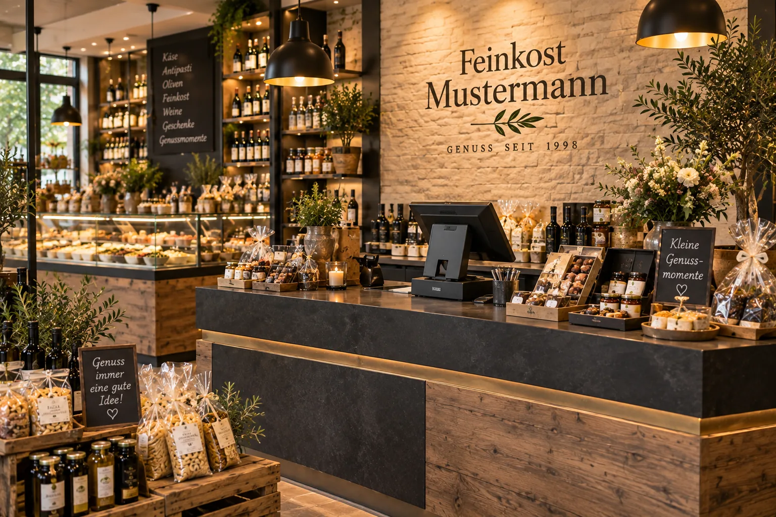 Kasse und Servicebereich bei Feinkost Mustermann