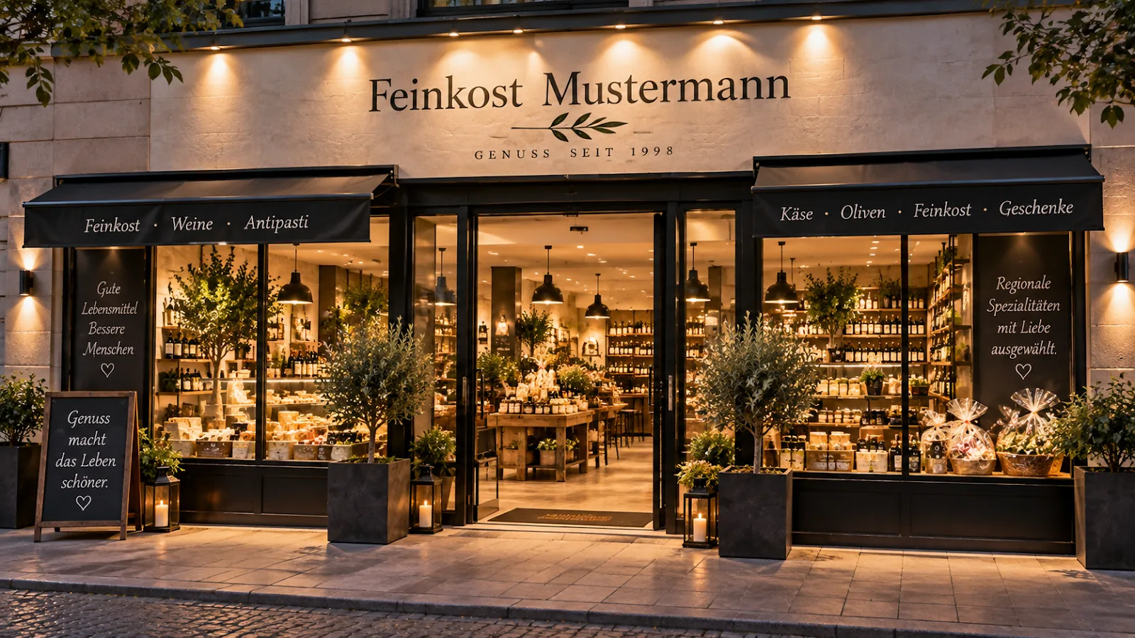 Laden Außenansicht Feinkost Mustermann