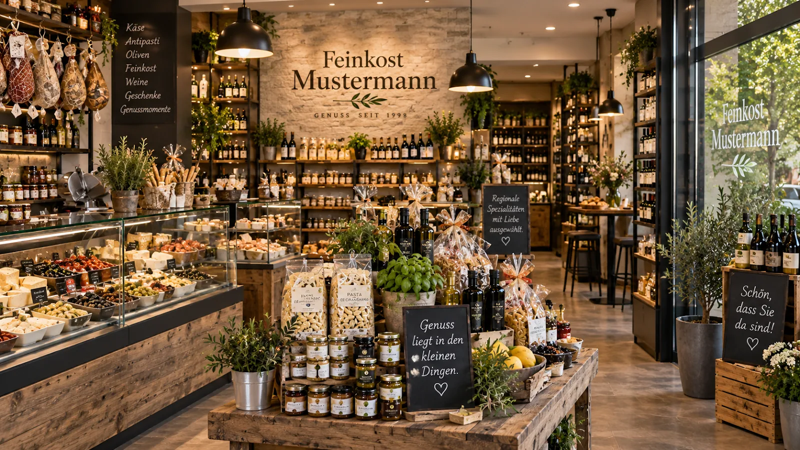 Feinkosttheke mit gereiftem Rohmilchkäse und Spezialitäten
