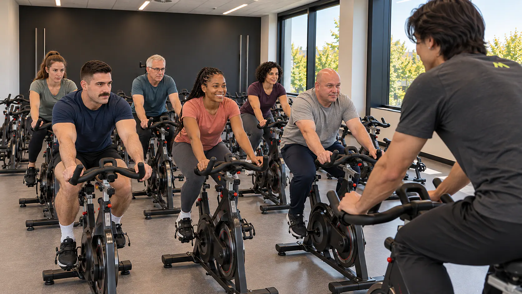 Rio leitet einen Beat-Ride-Kurs mit sechs Mitgliedern.