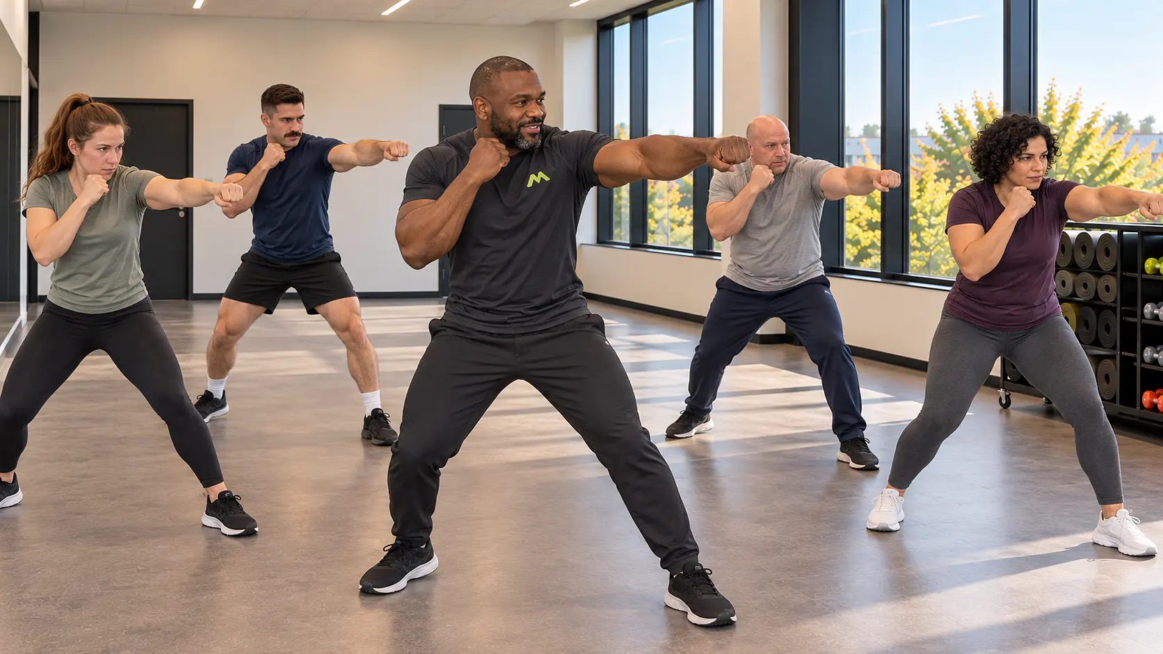 Kontaktloser Fight-Fitness-Kurs unter Anleitung von Kofi.