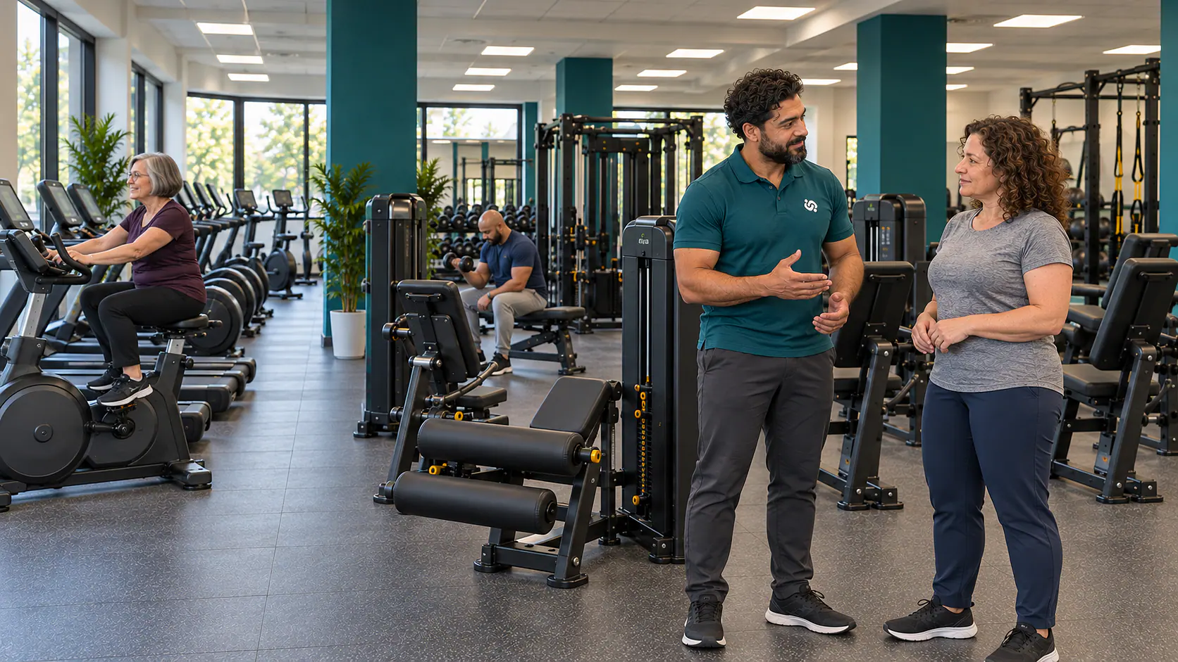 Tarek im Gespräch mit einem Mitglied auf der Trainingsfläche.