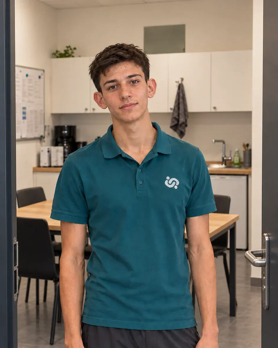 Porträt von Kian Mustermann, Auszubildender zum Sport- und Fitnesskaufmann.