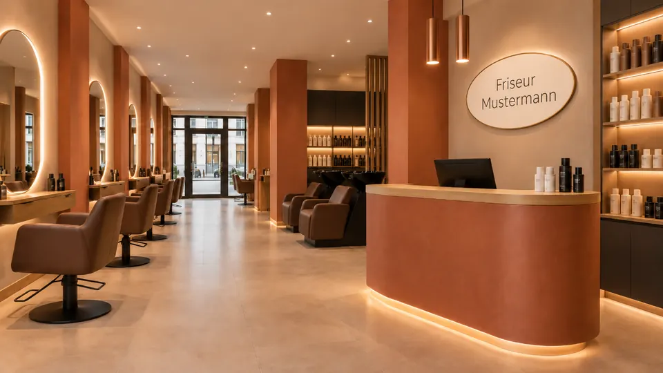 Blick vom Empfang durch den Salon zur Eingangstür