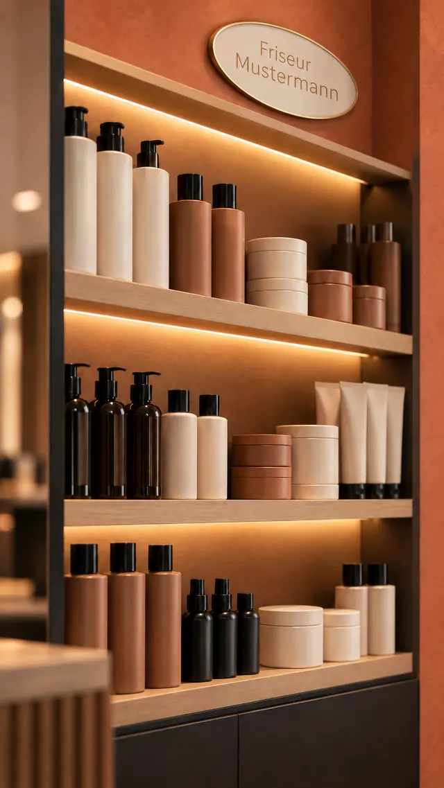 Regal mit Pflegeprodukten im Salon