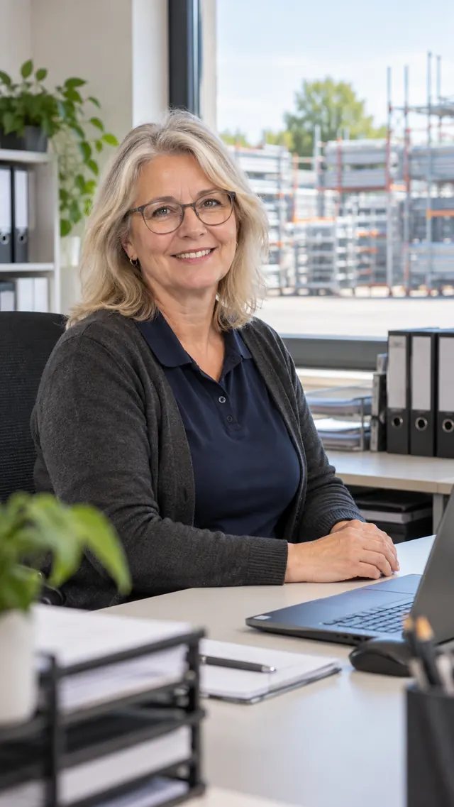 Porträt von Katrin Musterfrau, Büro und Organisation, am Schreibtisch