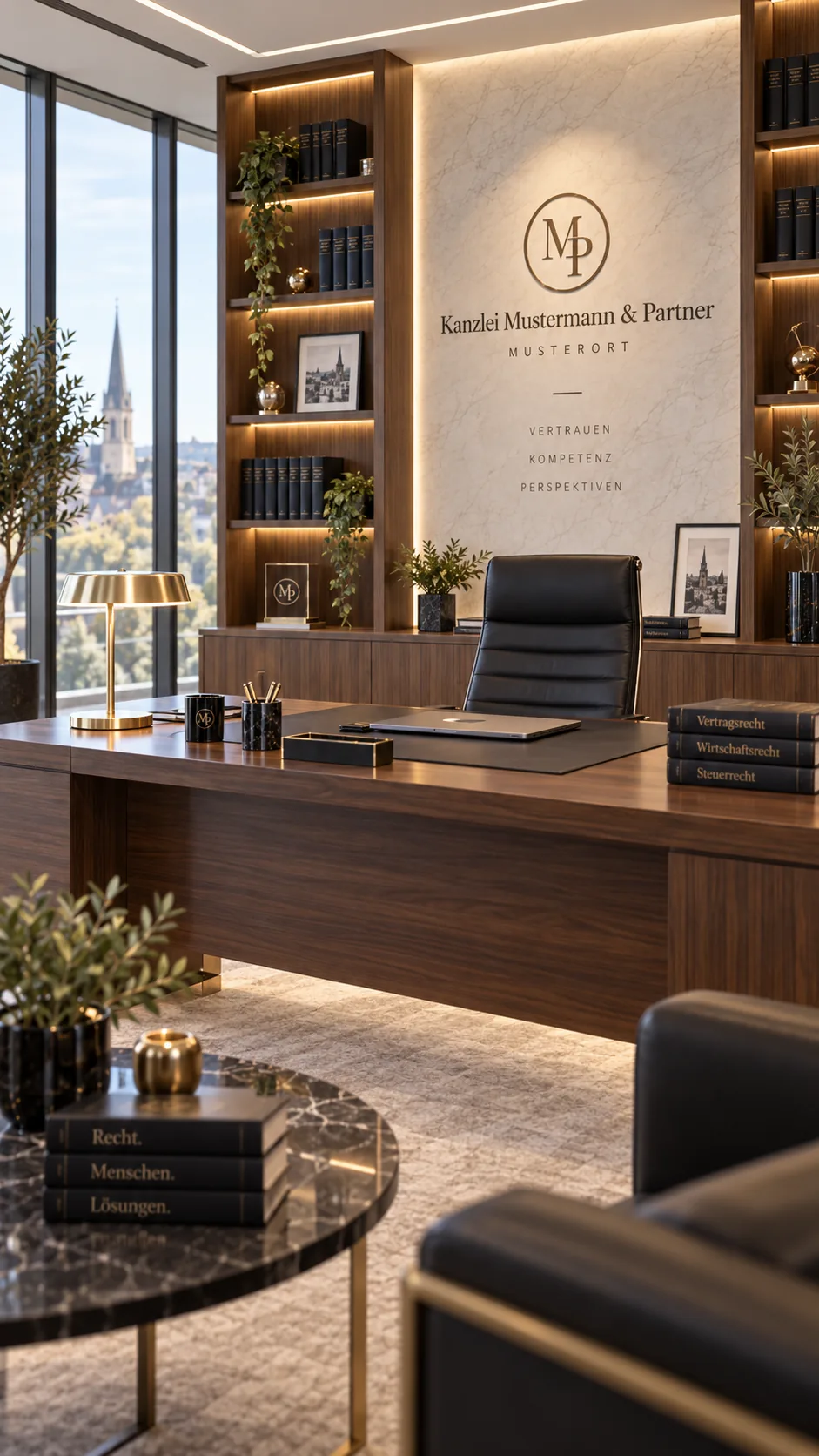Büro der Kanzlei mit Blick auf Musterort