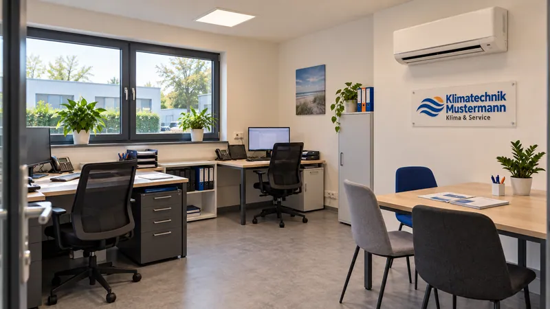 Büro mit zwei Arbeitsplätzen und Beratungstisch