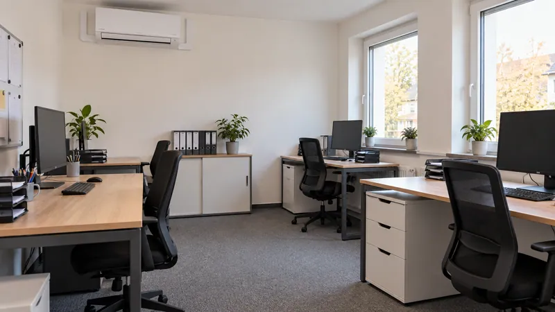 Klimaanlage in einem kleinen Büro mit vier Arbeitsplätzen