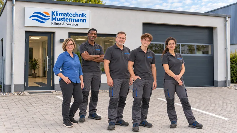 Das fünfköpfige Team vor dem Betrieb