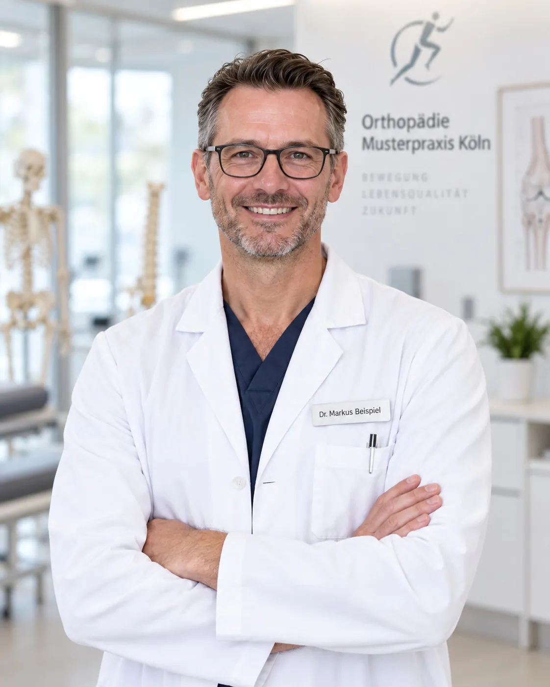 Porträt von Dr. Max Mustermann im weißen Arztkittel