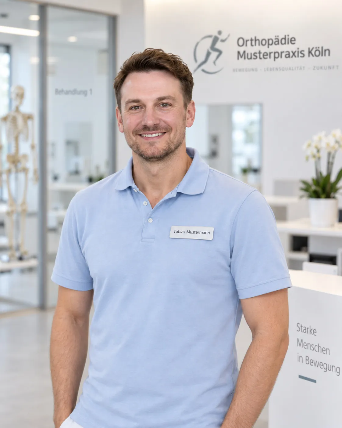 Porträt von Tobias Mustermann in hellblauem Poloshirt