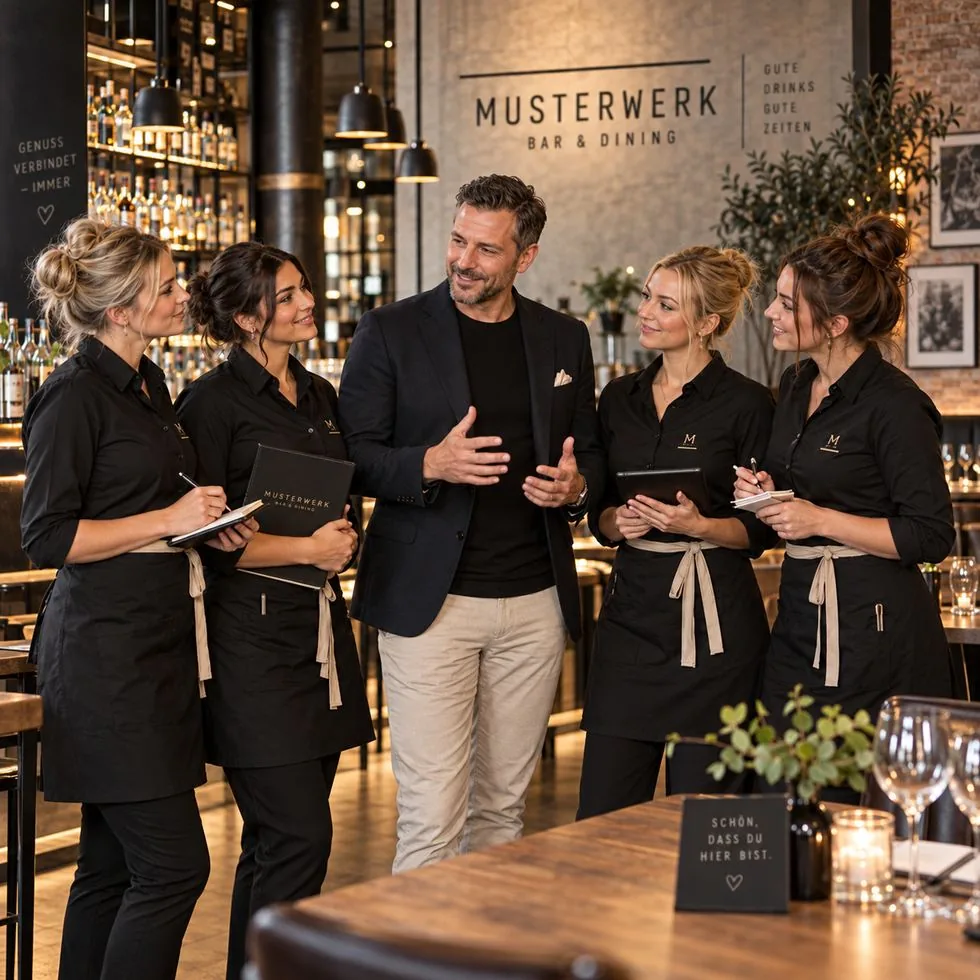 Inhaber Andreas Mustermann im Gespräch mit dem Serviceteam