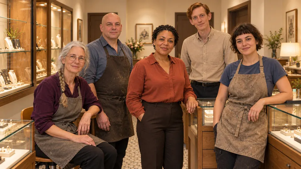 Die fünf Teammitglieder von LINDENWERK im Verkaufsraum.