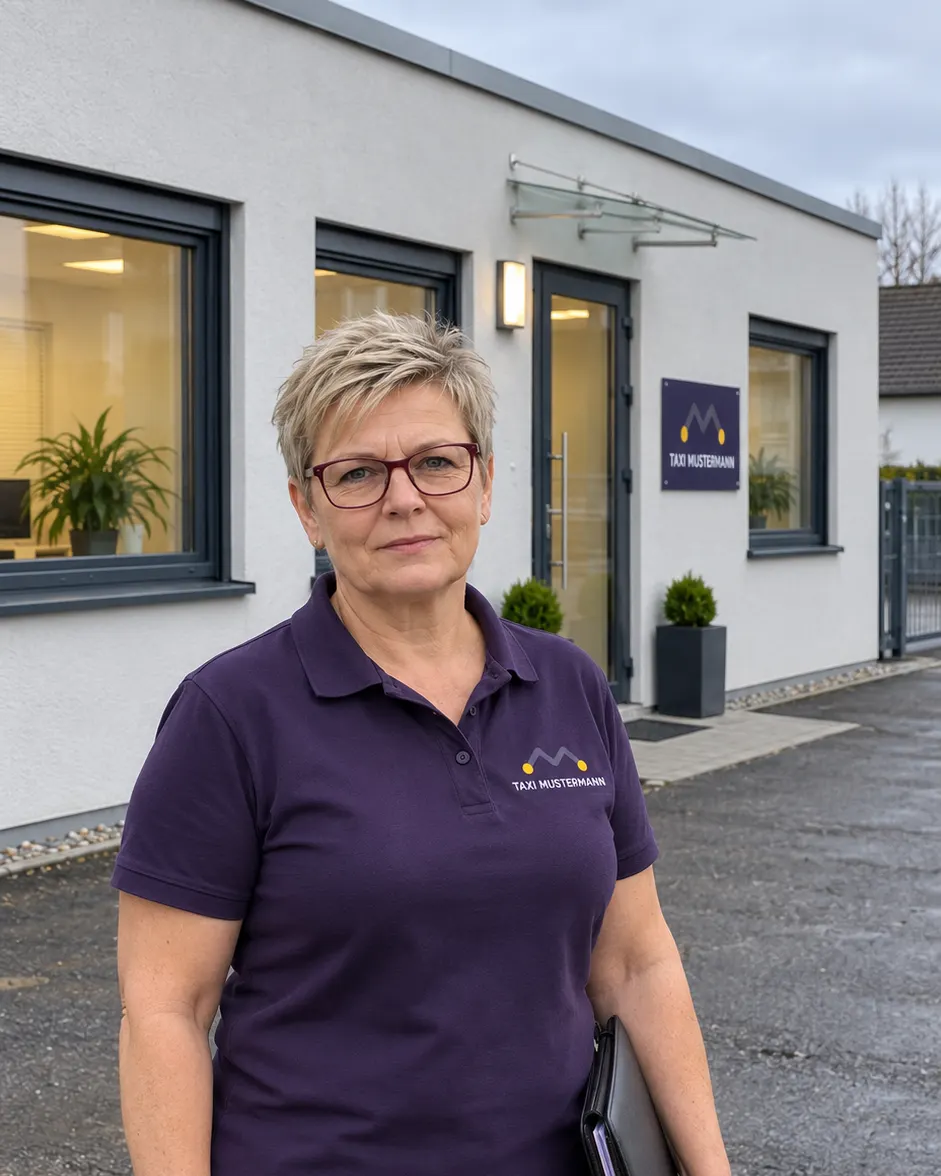 Porträt von Birgit Musterfrau, Fahrerin bei Taxi Mustermann.