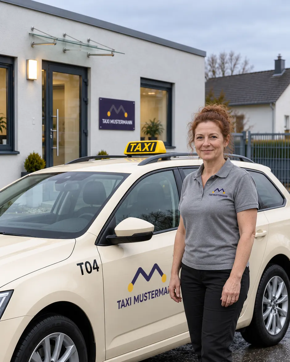 Porträt von Petra Musterfrau, Fahrerin bei Taxi Mustermann.
