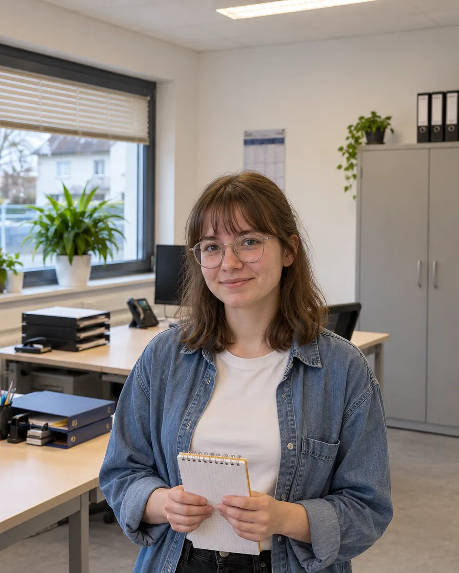 Porträt von Jette Musterfrau, Auszubildende Büromanagement bei Taxi Mustermann.