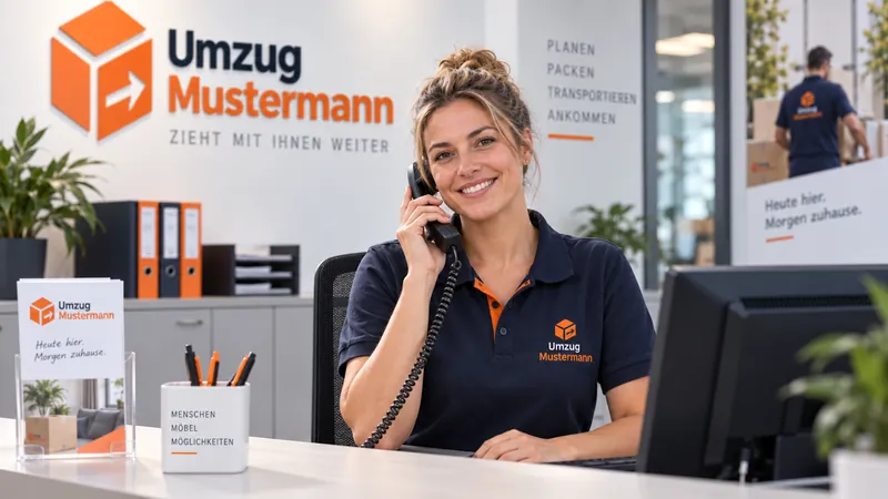 Persönliche Firmenkundenbetreuerin Umzug Mustermann am Telefon