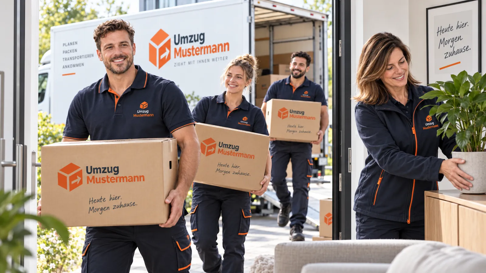 Freundliches Mustermann Team bei der professionellen Möbelverladung