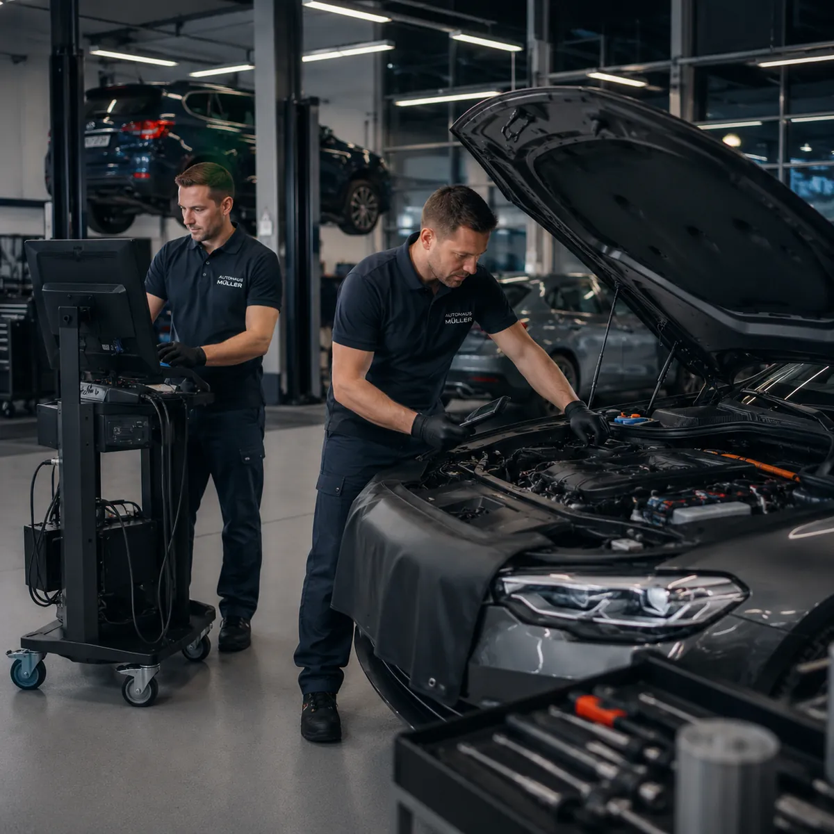 Diagnose mit geöffneter Motorhaube