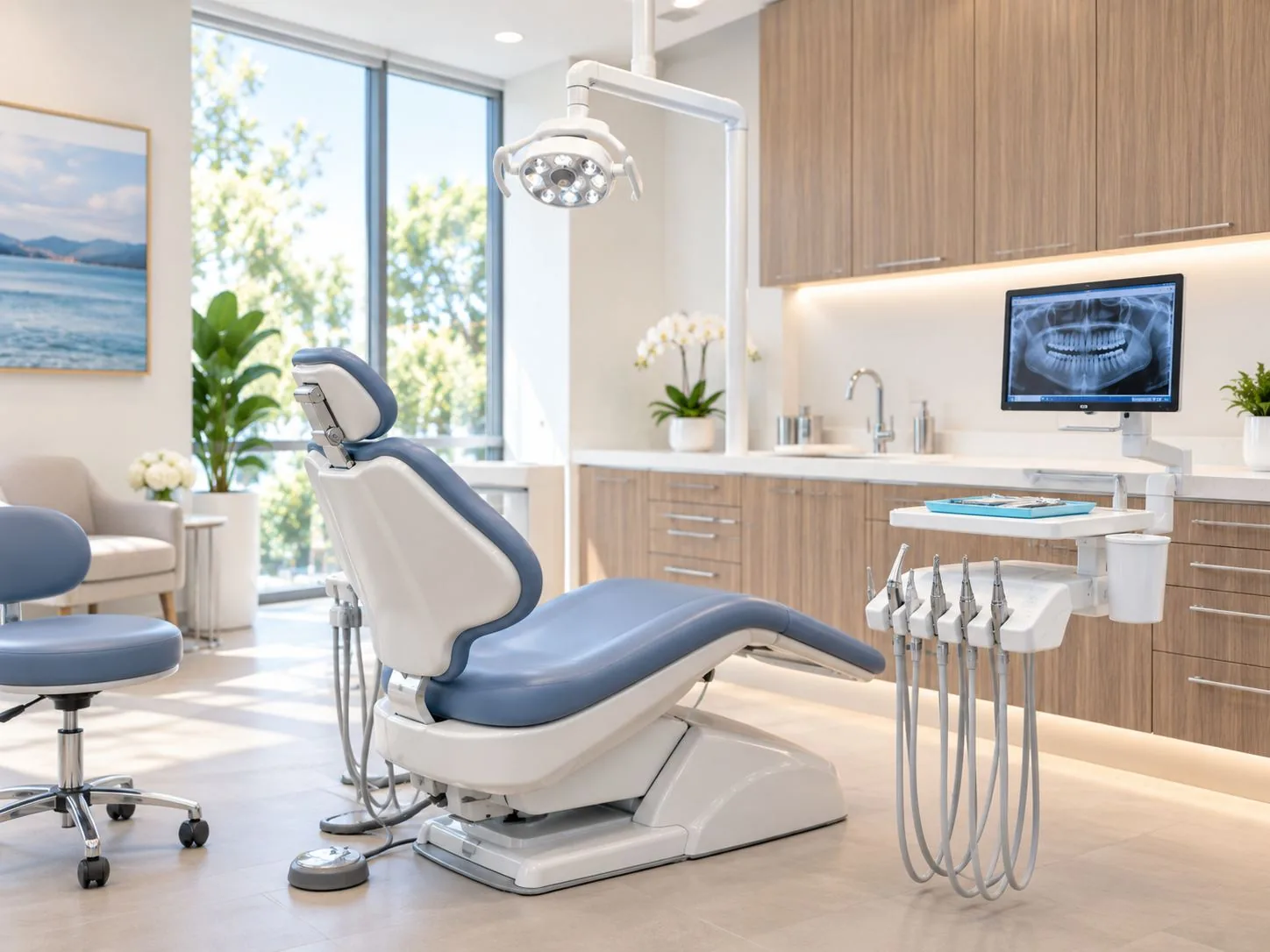 Behandlungszimmer mit ergonomischer Liege und Deckenmonitor