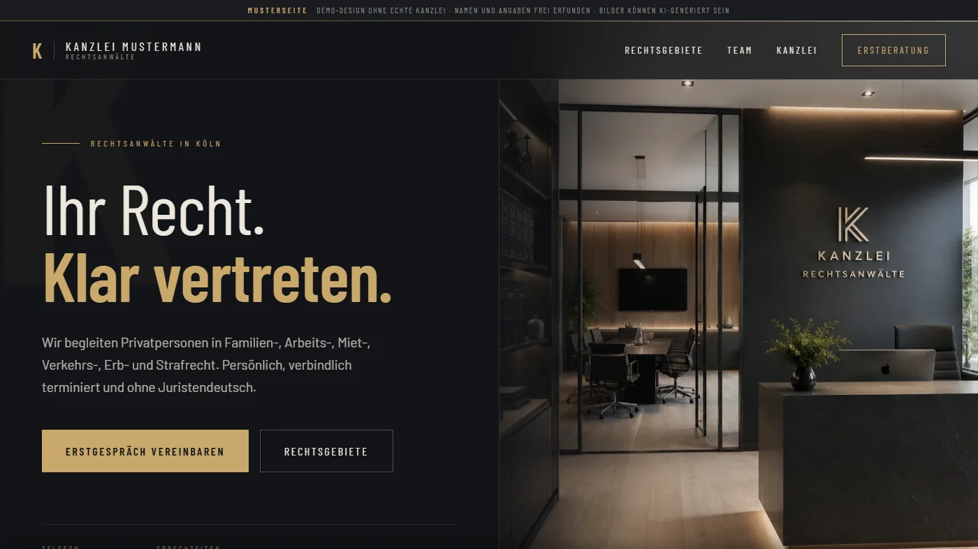 Musterseite einer Anwaltskanzlei, gestaltet von Greven Medien