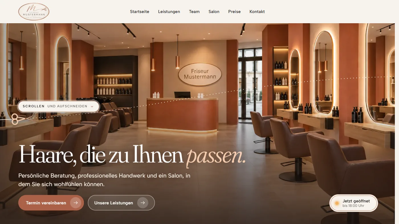 Musterseite eines Friseursalons, gestaltet von Greven Medien