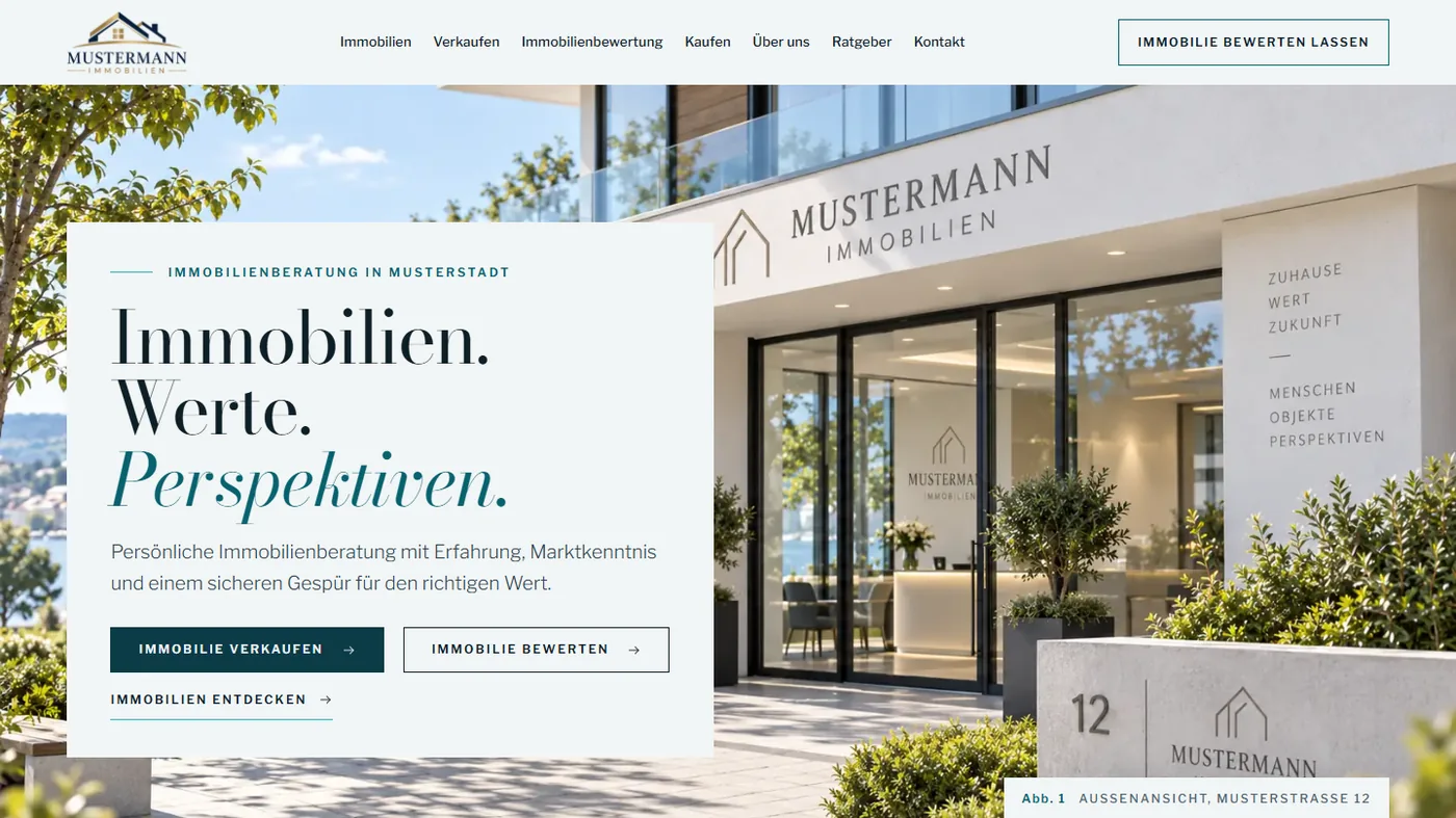 Musterseite eines Immobilienb&uuml;ros, gestaltet von Greven Medien