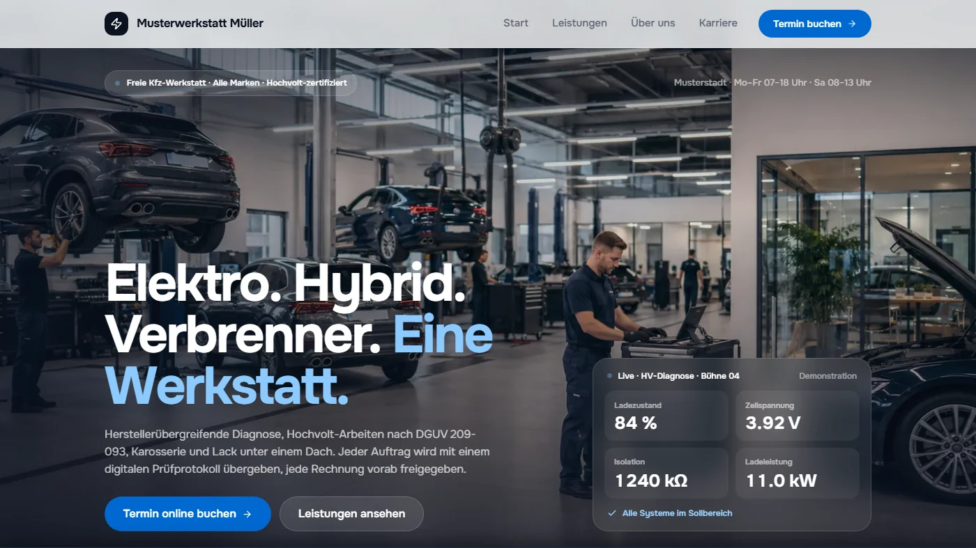 Musterseite einer Kfz-Werkstatt, gestaltet von Greven Medien