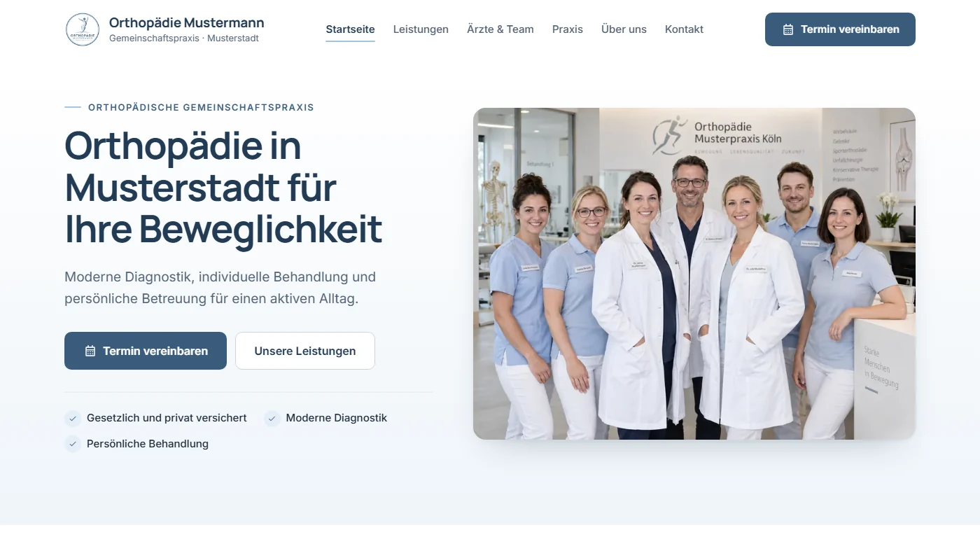 Musterseite einer orthop&auml;dischen Praxis, gestaltet von Greven Medien