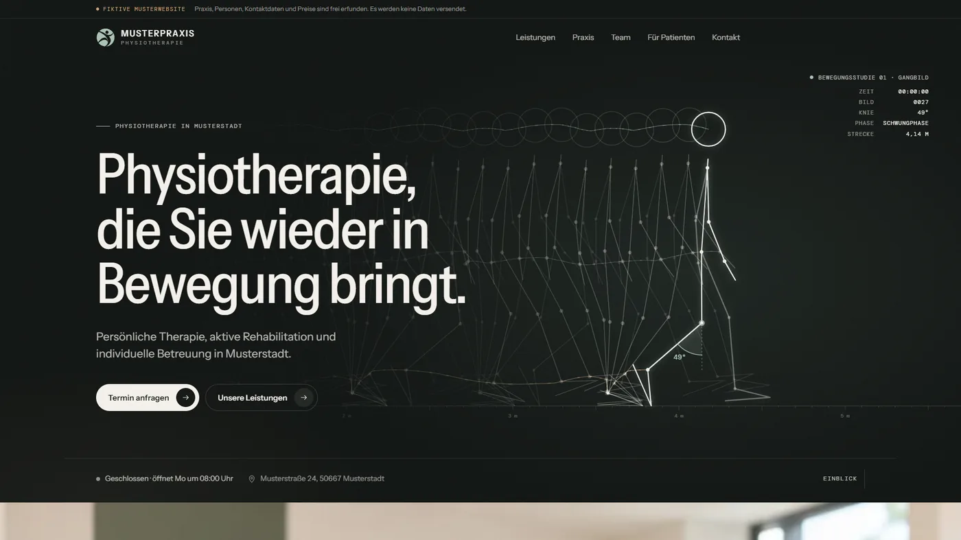 Musterseite einer Physiotherapie-Praxis, gestaltet von Greven Medien