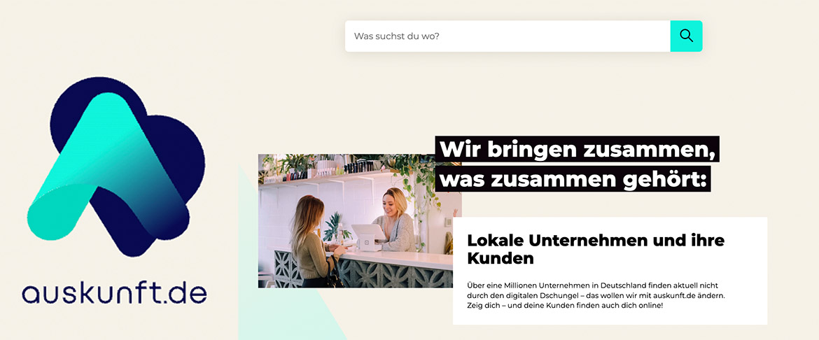 Darstellung der Startseite mit Suchschlitz von auskunft.de